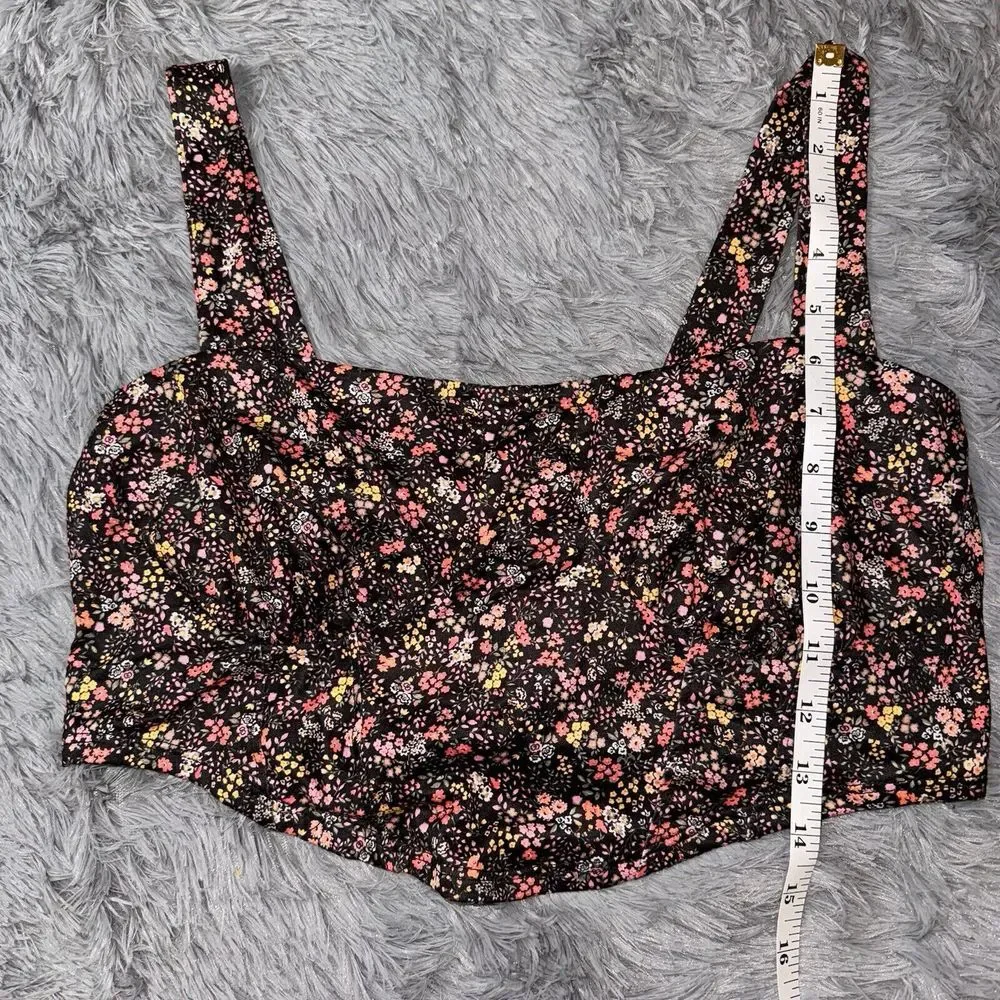 Lulu's XL Bloom In Black Wide Leg Trouser And Bustier Crop Black Floral‎ NWT